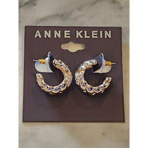 Anne Klein Gold-Tone Chain Link Hoop Earrings With Rhinestone Accents For Women